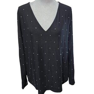 I.N.C. International Concepts Decadence Deep Black Rhinestone V Neck Top 1X